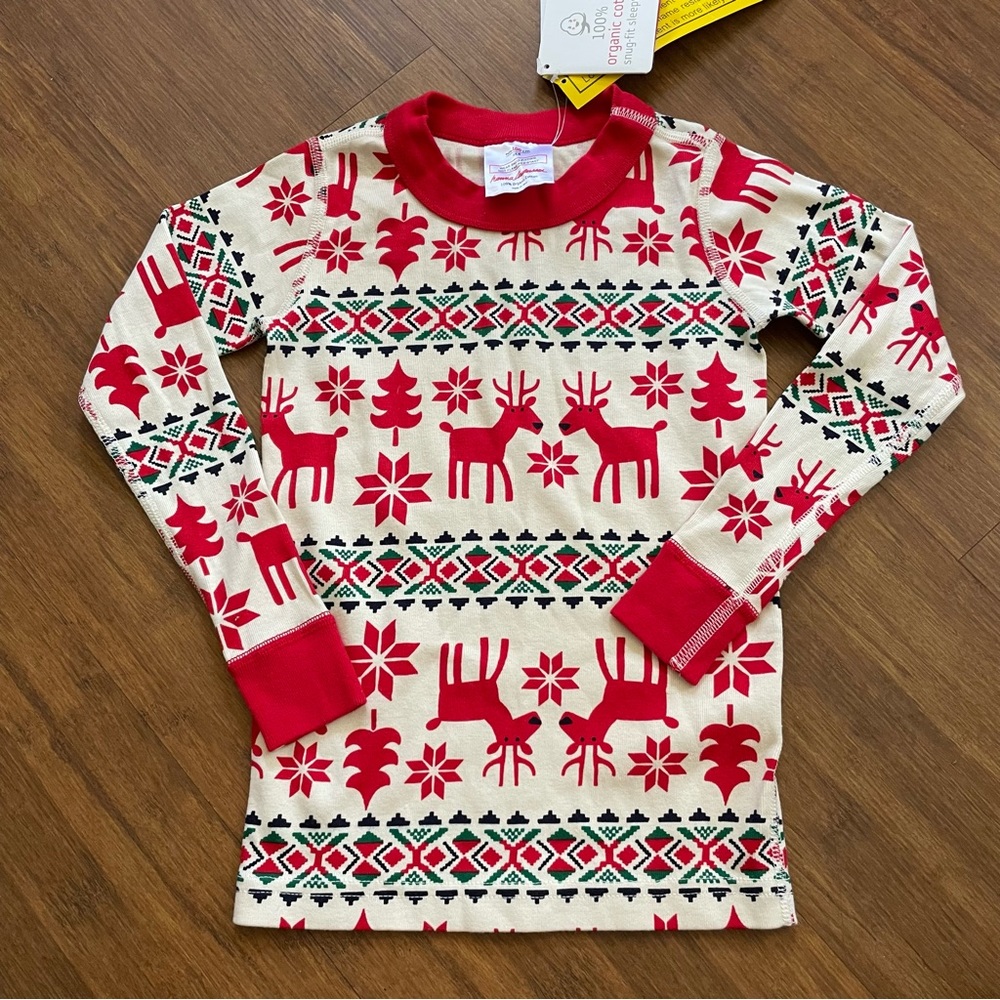 Hanna Andersson Dear Deer Pajama PJ Top Shirt 100 Kids US 4 Reindeer Christmas